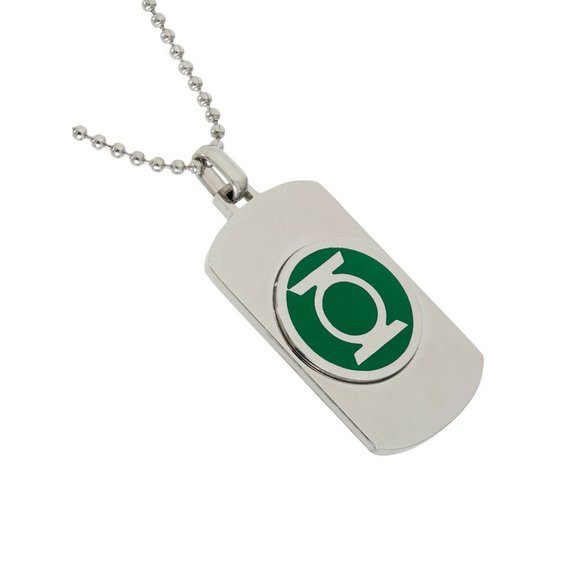 DC Comics Green Lantern Stainless Steel Dog Tag Pendant Green 22" Ball Chain - Picture 2 of 6
